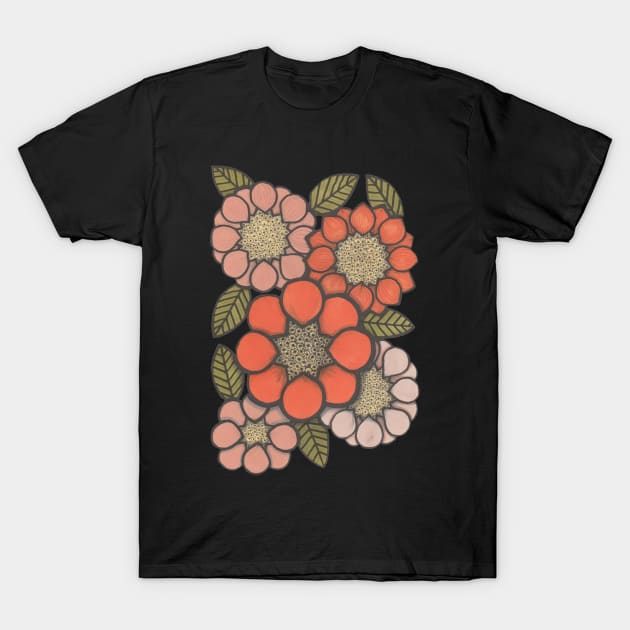 Flower Power, orange and pink, retro florals T-Shirt by krisevansart